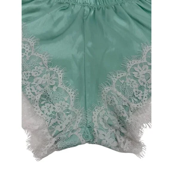 Y2K Croquette Mint French Cut Satin Lace Lounge Shorts Booty PJs Vintage - Picture 3 of 14